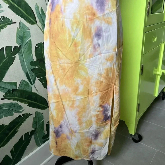 One Shoulder Yellow Tie Dye Midi Dress M US 6 - Picture 3 of 4